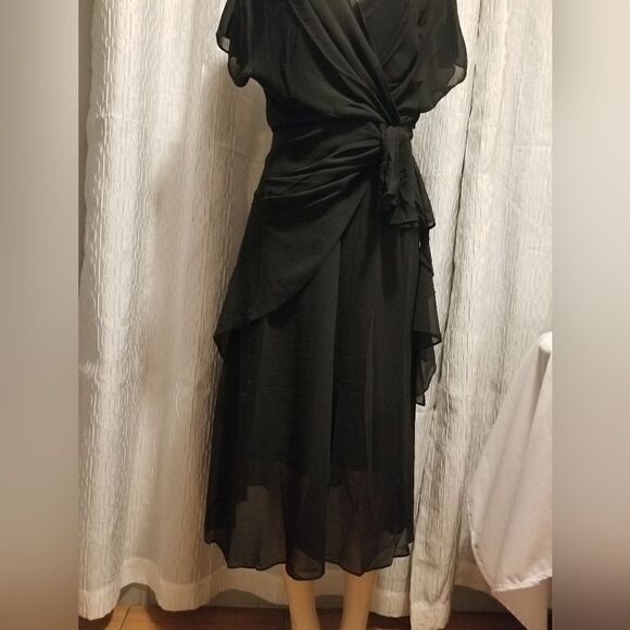 V Neck Dress, Flutter Sleeve Ruffle Chiffon Midi Dresses For Women M - Picture 13 of 13